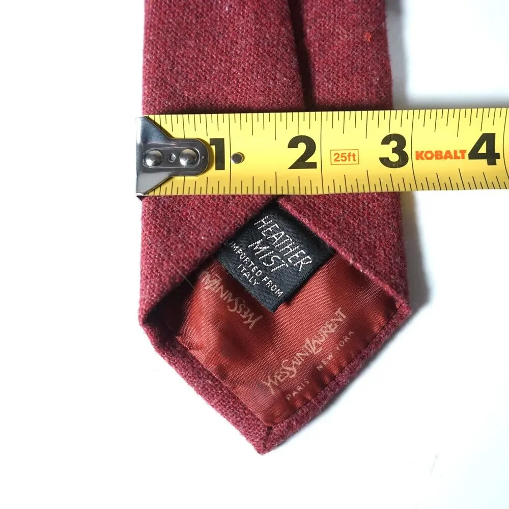 Yves Saint Laurent Vintage Heather Mist Neck Tie Italy Red Monogram Logo